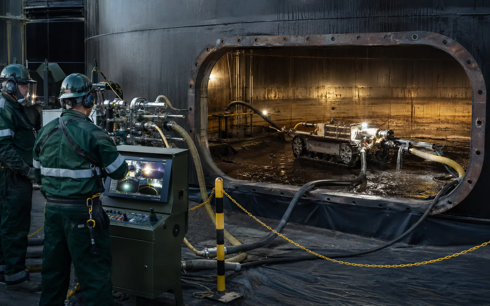 Automated industrial tank cleaning equipment